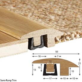 1.8m Solid Light Oak Semi-Ramp Threshold Lacquered 18-22mm