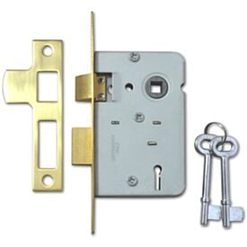 64mm Electro Brass 2 Lever Mortice Rebated Lock