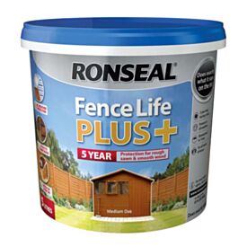 Ronseal RSLFLPPMO5L Medium Oak 5 Year Fencelife Plus 5 Litre