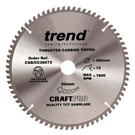 Trend Craft CC26072 260mm 72 Tooth Circular Saw Blade