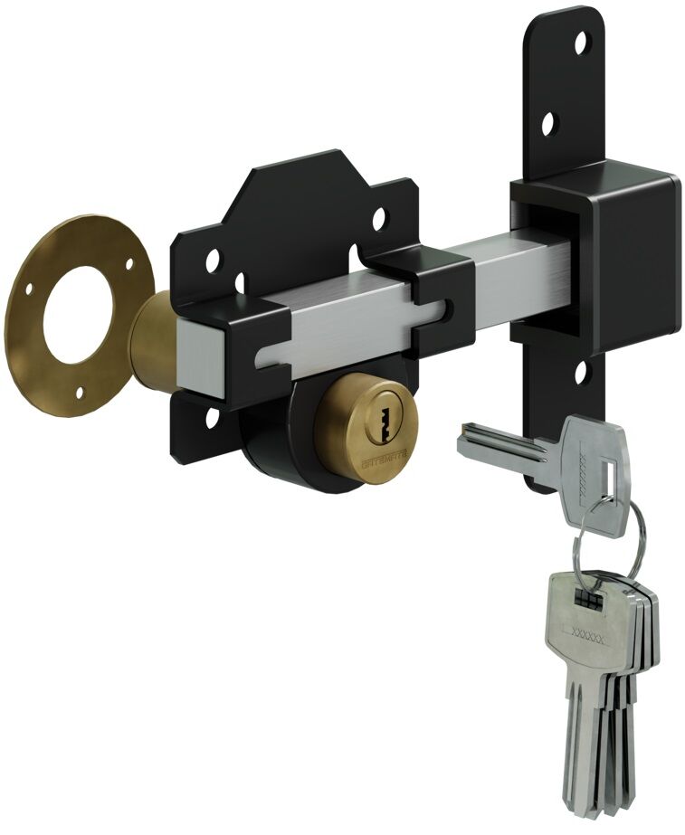 Haven Heritage Security Gate Garage Long Throw Locking Bolt - Rim Lock - 50mm Or 70mm - Black - UK Made - 5 Keys