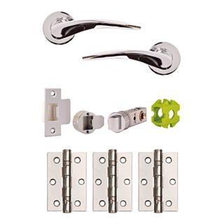 Jigtech Vecta Levers,57mm Latch & 3x Hinge Door Pack Polished Chrome