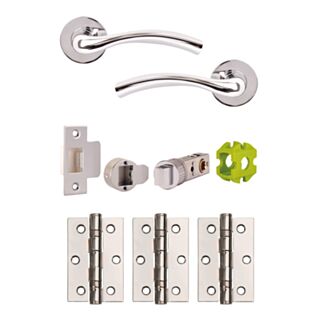 Jigtech Solar Levers,57mm Latch & 3x Hinge Door Pack Polished Chrome