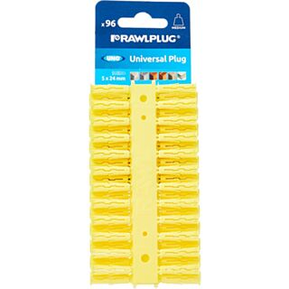 Rawlplug Uno 5 x 24mm Universal Plug Yellow 68-500 Card Of 96
