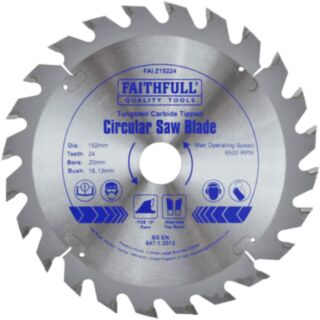 Faithfull Circular Saw Blade 152mm 13,16,20mm Bore 24 Teeth