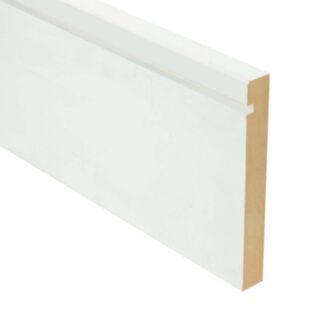 18 x 144mm fin. Primed MDF One Groove and Chamfered Skirting
