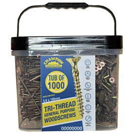 Champion Tri-Thread Plus Woodscrew Pozi-Csk Head 5.0 x 80mm (Mega Tub 1000)