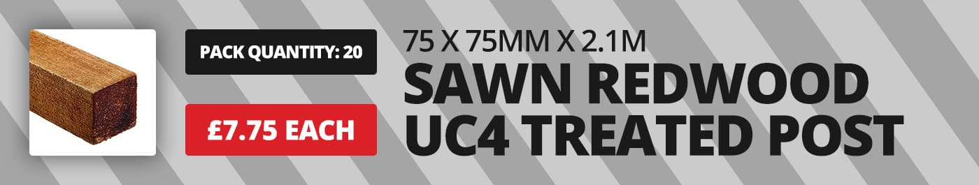 75 x 75mm x 2.1m Sawn Redwood UC4 Treated Brown Post